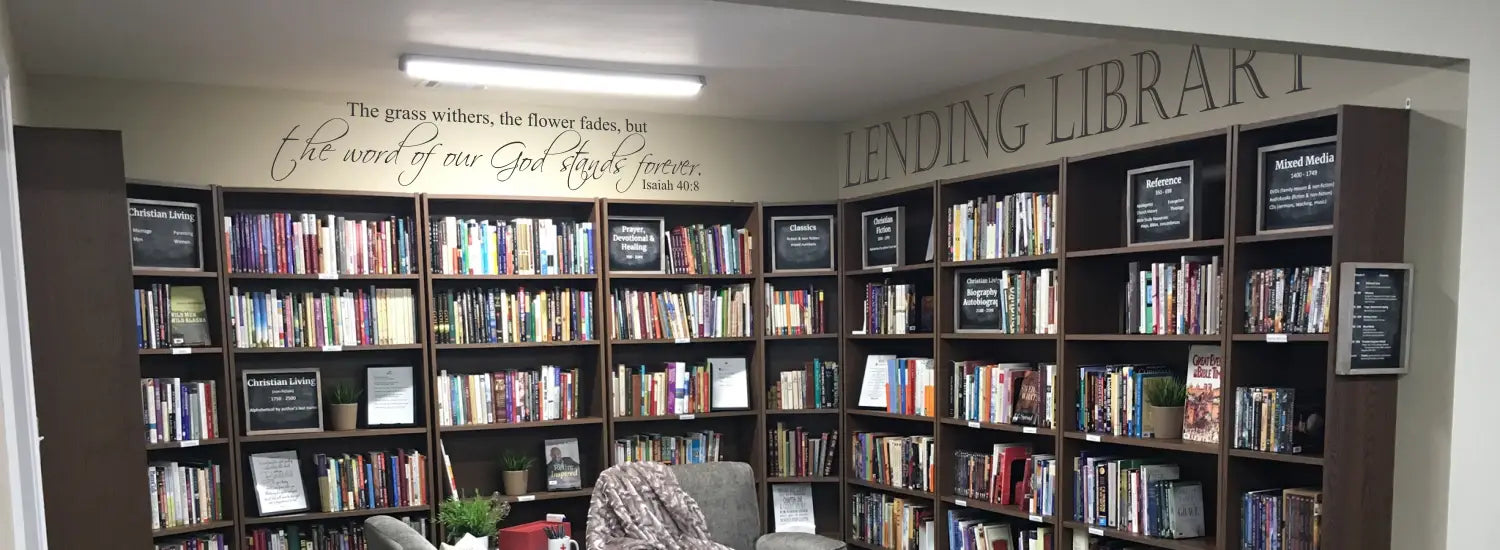 Easy to install vinyl wall decals and scripture bible verse wall stencil art is the perfect, easy and affordable way to decorate the walls and windows of your church library. 