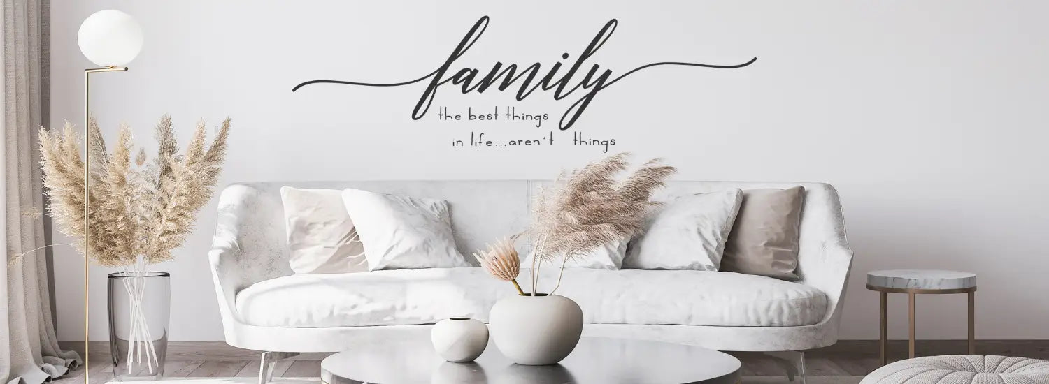 Family room wall decals and family inspired decor to decorate the rooms in which families gather.