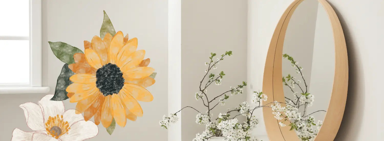 Peel & Stick floral wall decals by The Simple Stencil, flowers can brighten up any wall or room instantly. Browse our collection today!