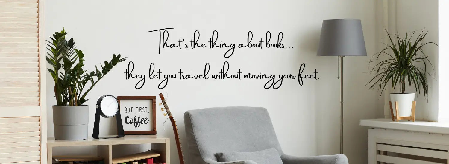 A collection of inspiring and beautiful quotes about reading to adorn the walls of your home library, den or reading nook. The Simple Stencil vinyl decals help create a cozy reading space in your home.