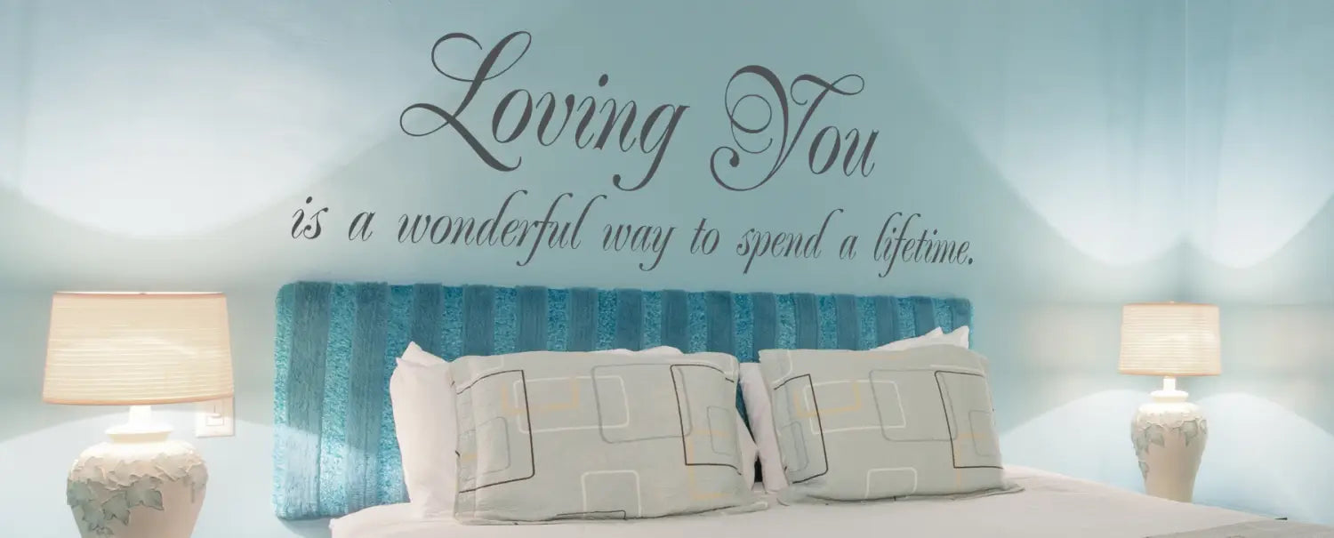 A large collection of romantic vinyl wall decal art to decorate the walls of your master bedroom, wedding reception hall or as a gift on any romantic holiday.