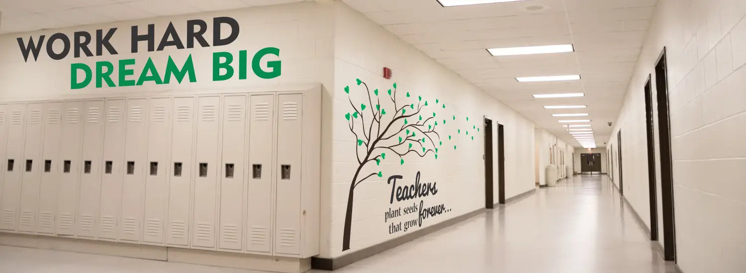 A large collection of premium wall decals and murals for school hallways. Direct and inspire students between classes while decorating your school with color and inspirational style. 