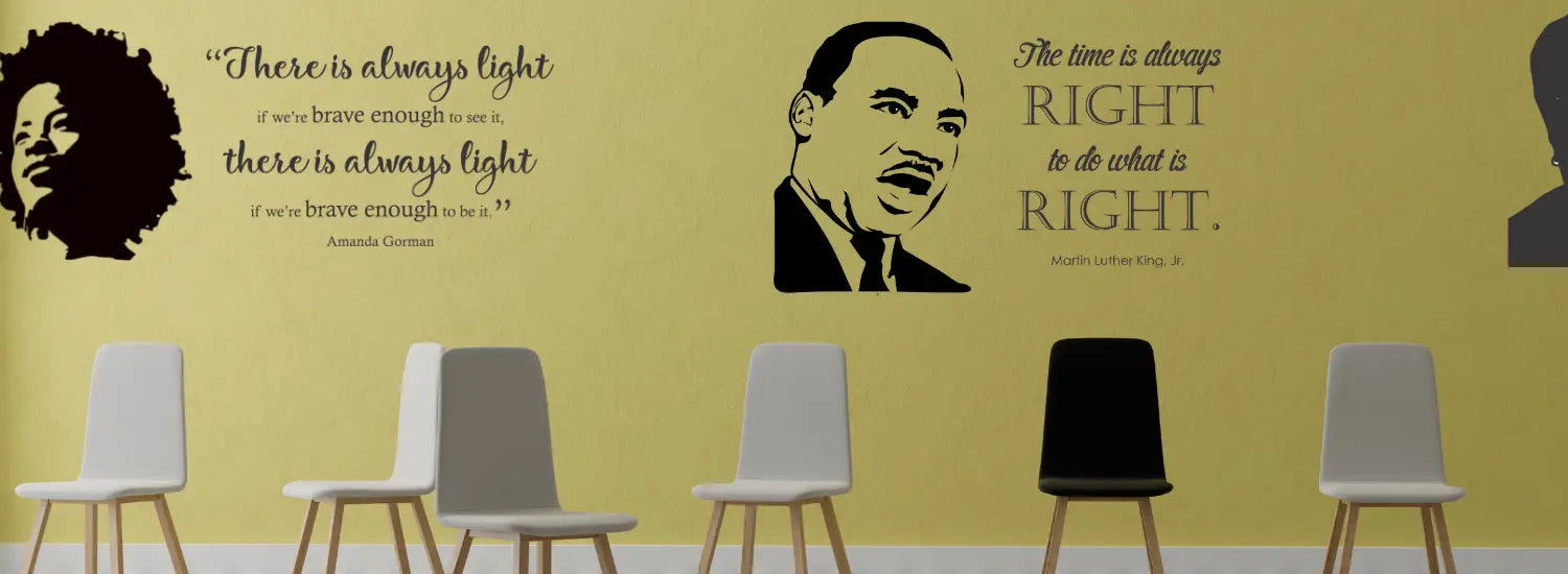 A collection of face silhouette wall decals to use in your school, office or home decorating projects to enhance your space with faces of exceptional people in history to inspire your surroundings.