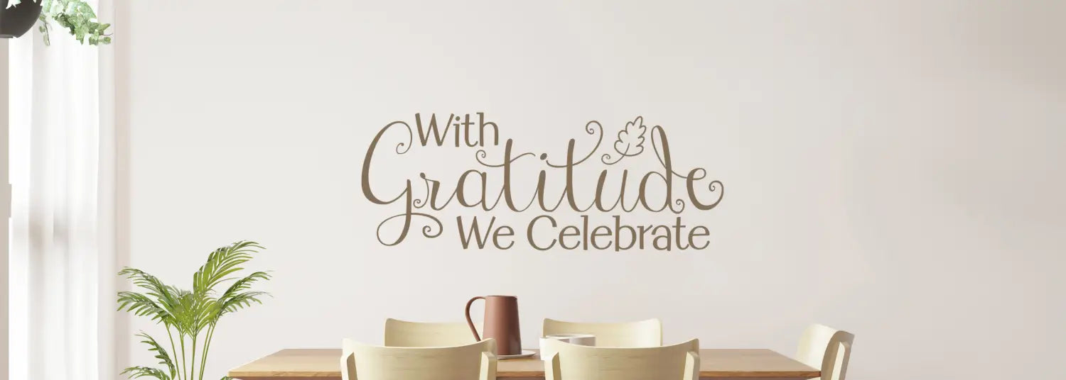 This beautiful Thanksgiving wall decal is just one of many in our collection of Thanksgiving wall decals and gratitude wall quotes. Add a touch of gratitude to your holiday décor with a wall decal that perfectly expresses your feelings. 