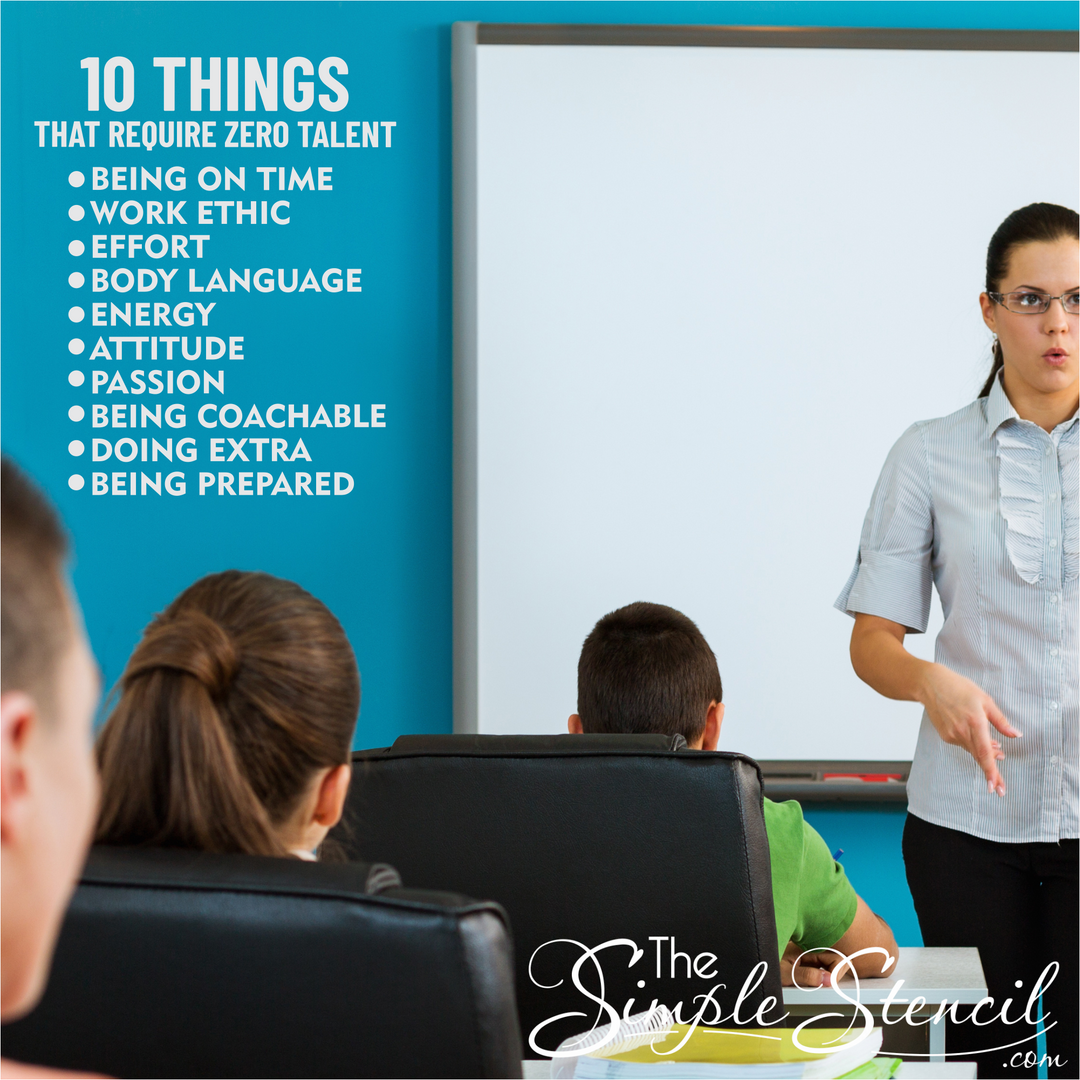 10 things that require zero talent vinyl decal on a classroom wall, like being prepared and being on time