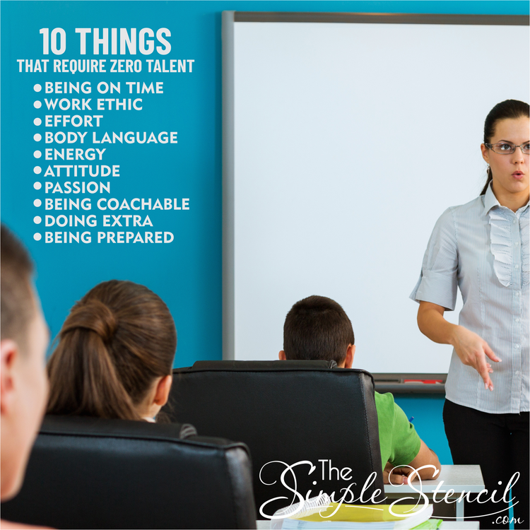 10 things that require zero talent vinyl decal on a classroom wall, like being prepared and being on time