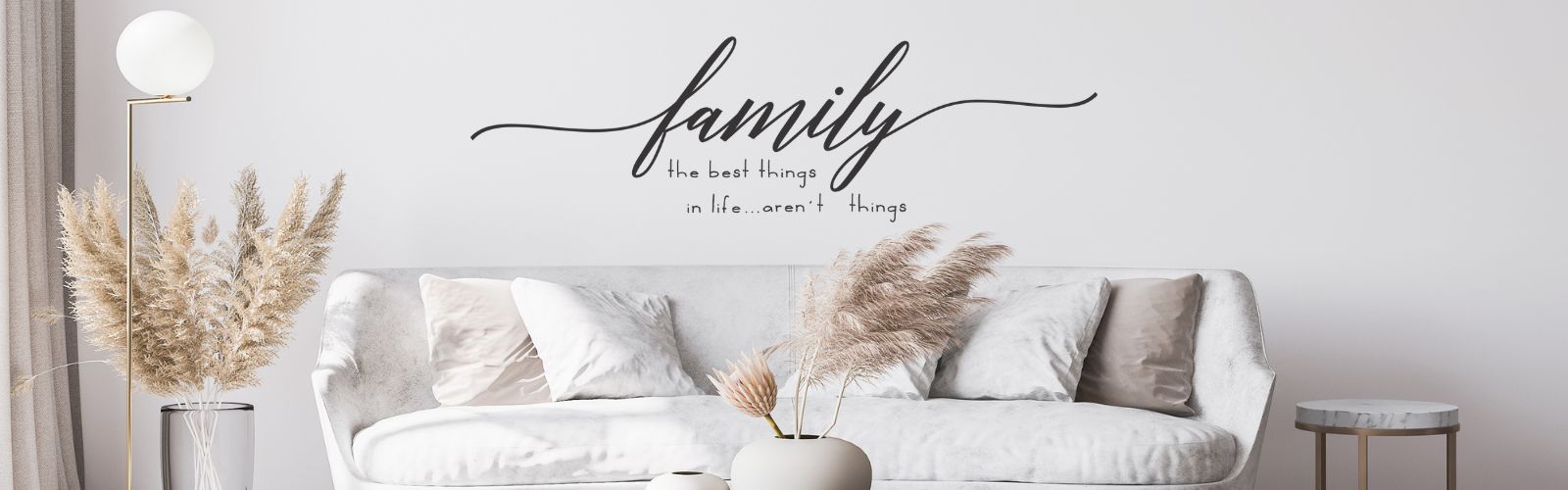 Beautiful family inspired vinyl wall decals displayed on a living room wall by The Simple Stencil