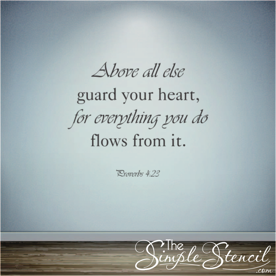 Proverbs 4:23 wall decal displayed on a pastel-colored wall in a hospital waiting room.