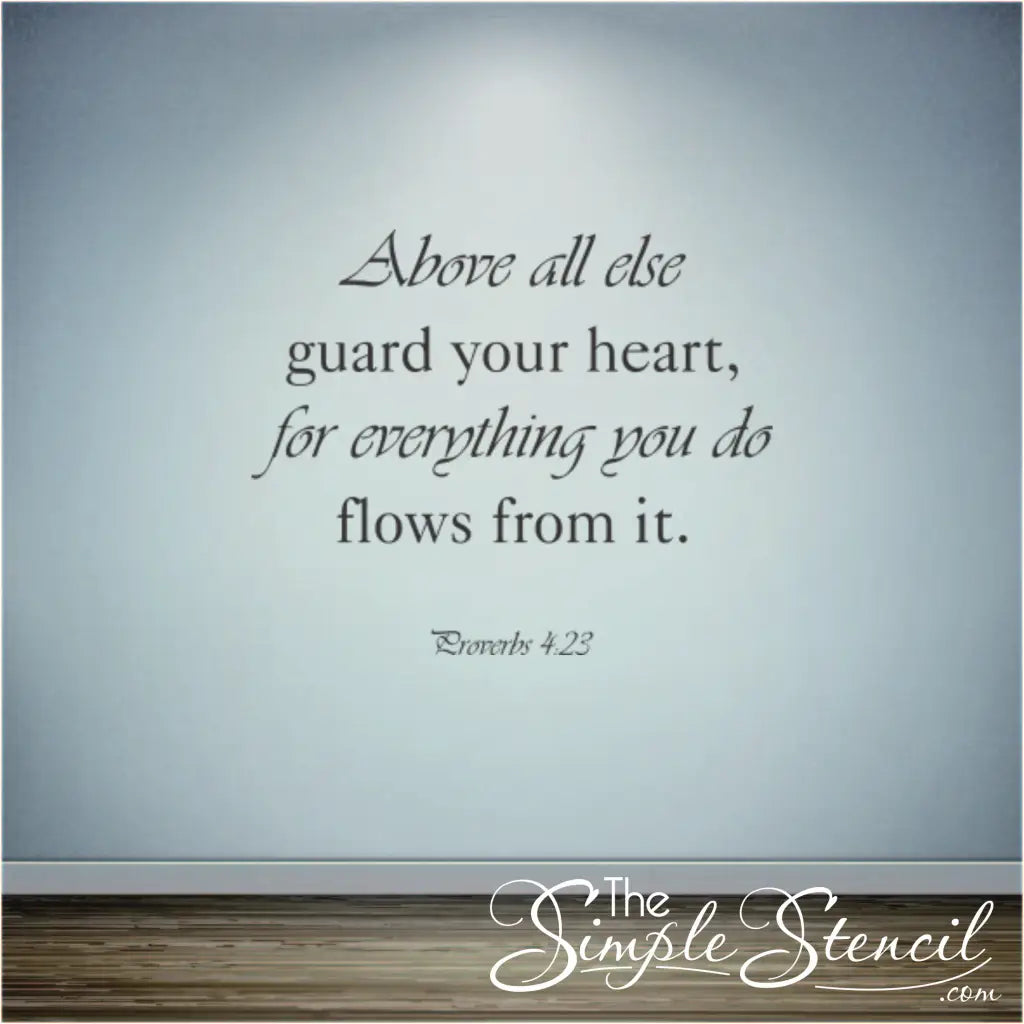 Proverbs 4:23 wall decal displayed on a pastel-colored wall in a hospital waiting room.