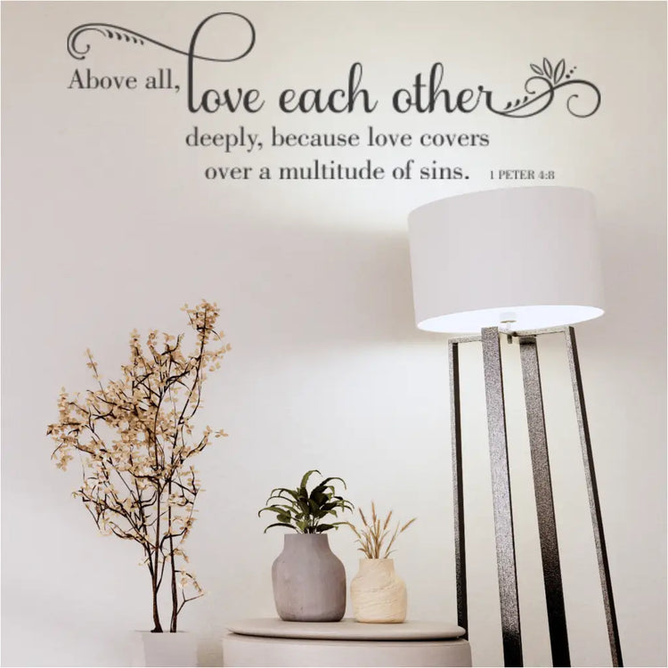 Christian wall decor, Bible verse decal, 1 Peter 4:8, love, forgiveness, faith