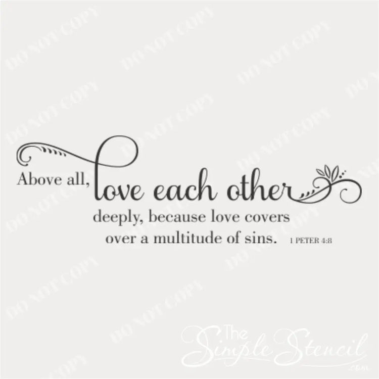 Christian wall art decal with Bible verse: Love covers a multitude of sins