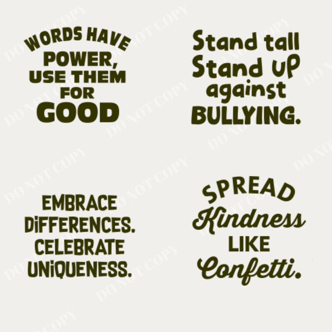 Set of four positive message vinyl decals featuring various fonts for use in school bathroom transformations and office culture building.
