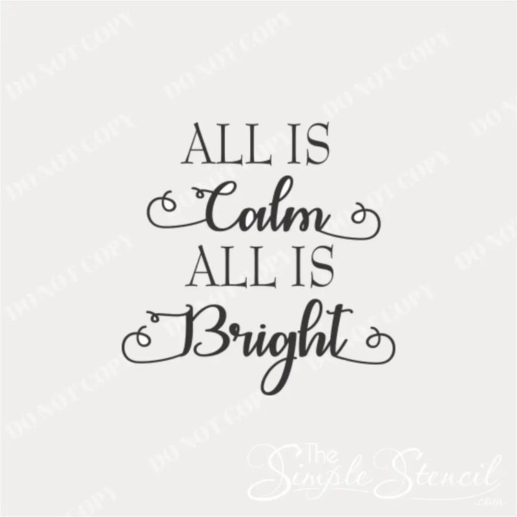 Close-up of the "All is calm, all is bright" decal, highlighting the delicate details of the lettering.