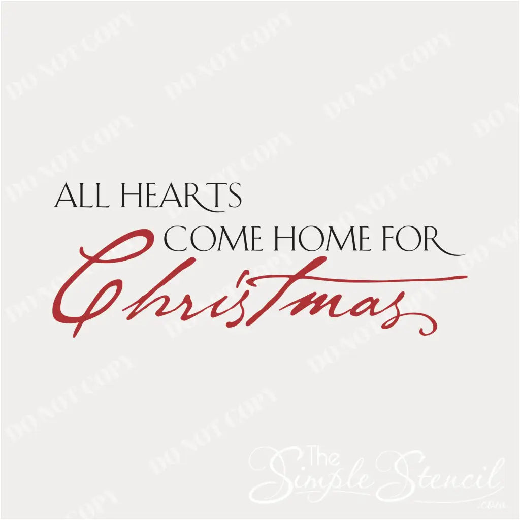 Close-up of "All hearts come home for Christmas" wall decal, showcasing its intricate design.