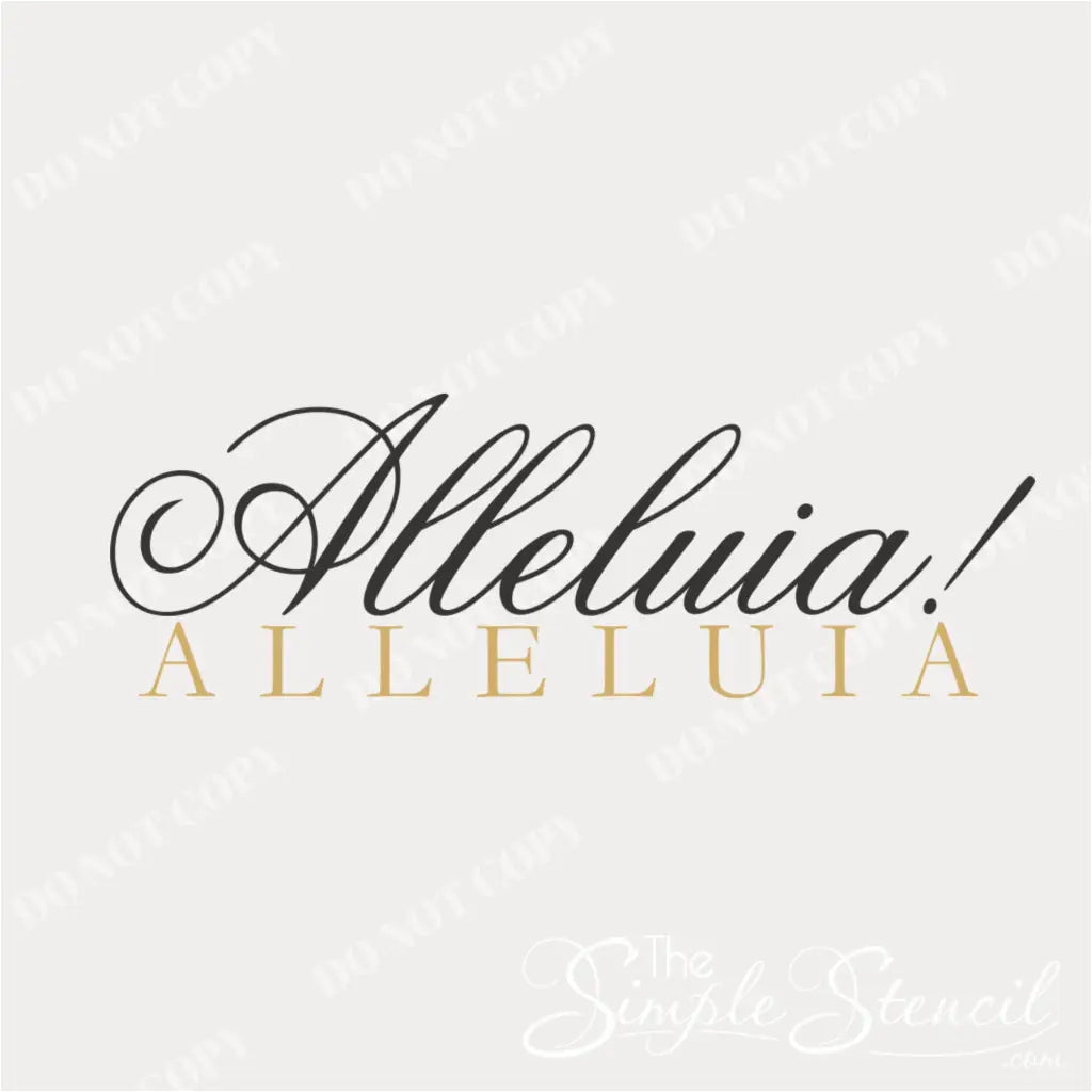 Close-up of the "Alleluia!" decal, showcasing the vibrant color combination of black and gold.