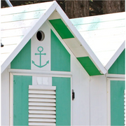 A removable large vinyl anchor graphic decal applied to the exterior beach house changing room. Can be applied to any smooth surface to give an instant nautical vibe. The Simple Stencil Beach Related Decals