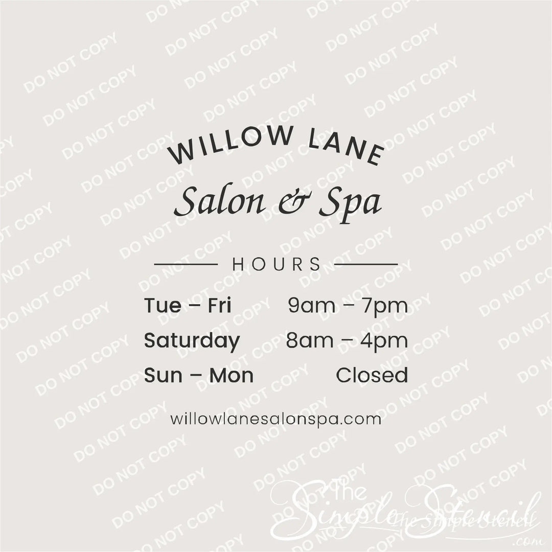 Arched name and hours decal design mockup for a salon and spa