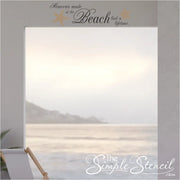 Self-adhesive beach house wall quote decal with starfish graphics - Reads: Memories made at the beach last a lifetime. By TheSimpleStencil.com