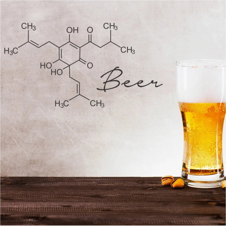 Beer molecule decal art by The Simple Stencil to display in your home bar, kitchen or anywhere a few brewskis are enjoyed.