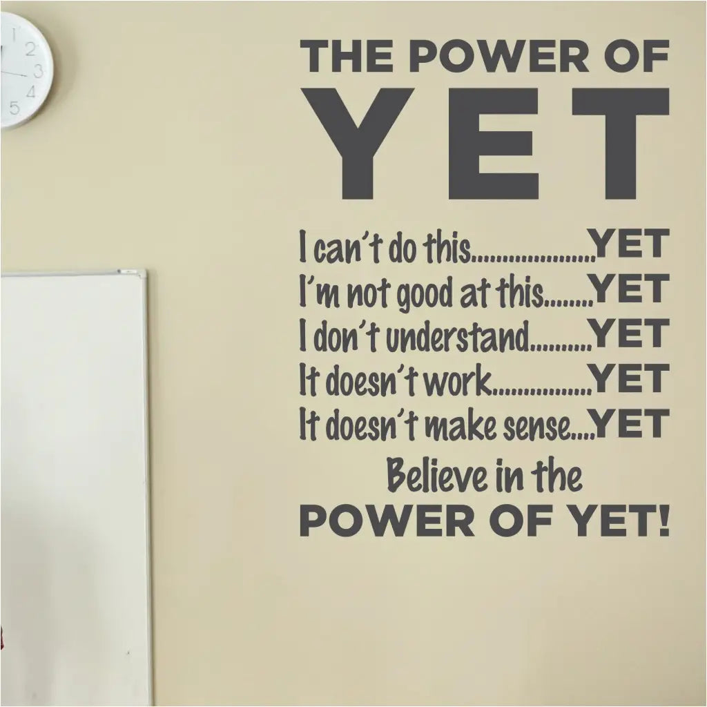 Believe in the power of yet - large school wall decal to encourage and inspire students.
