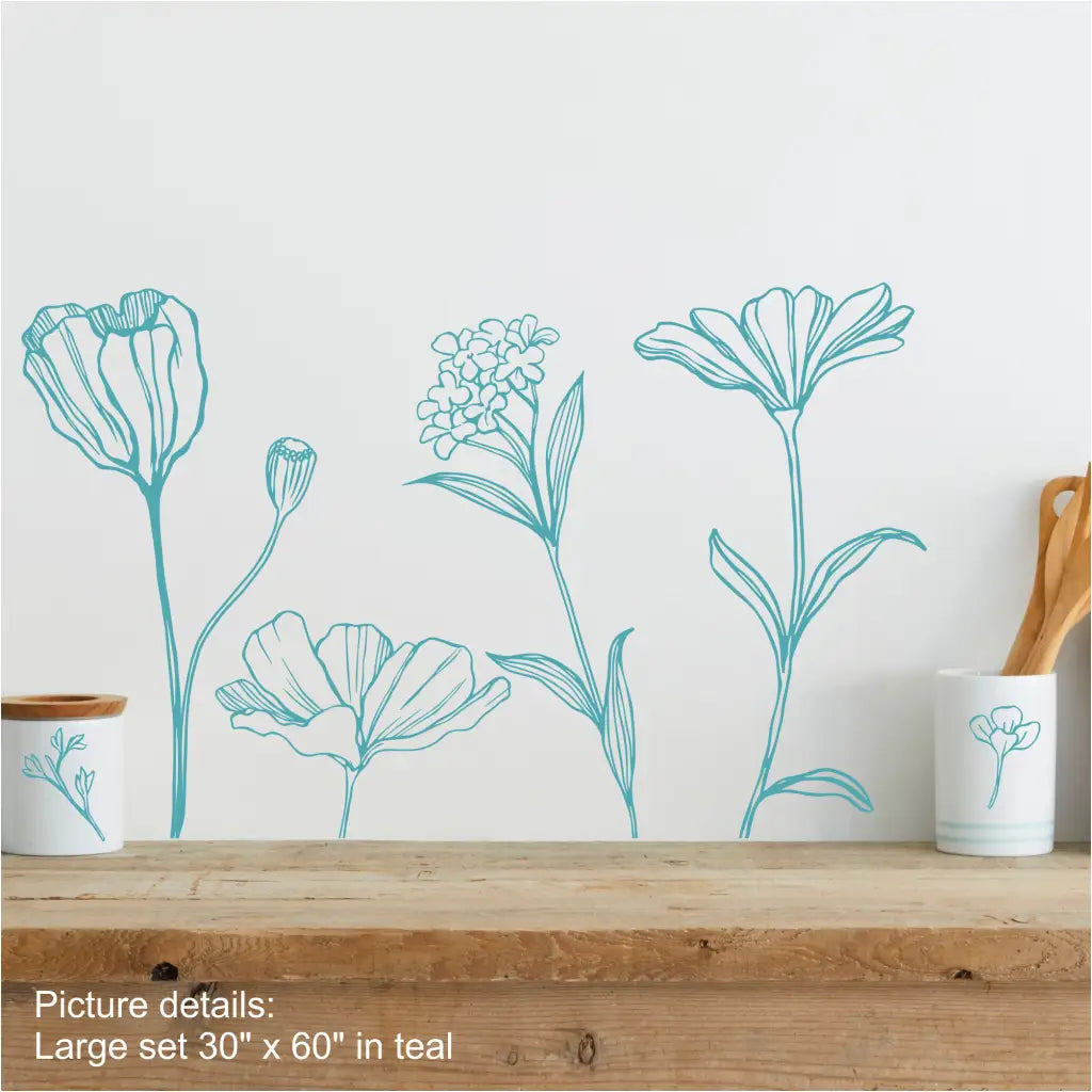 wildflower-wall-decals-teal-kitchen-backsplash-decor