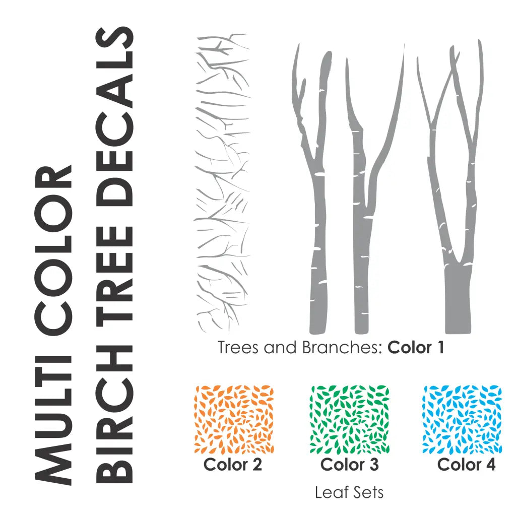 Birch Trees with Multi Color Leaves | Large Tree Wall Decal