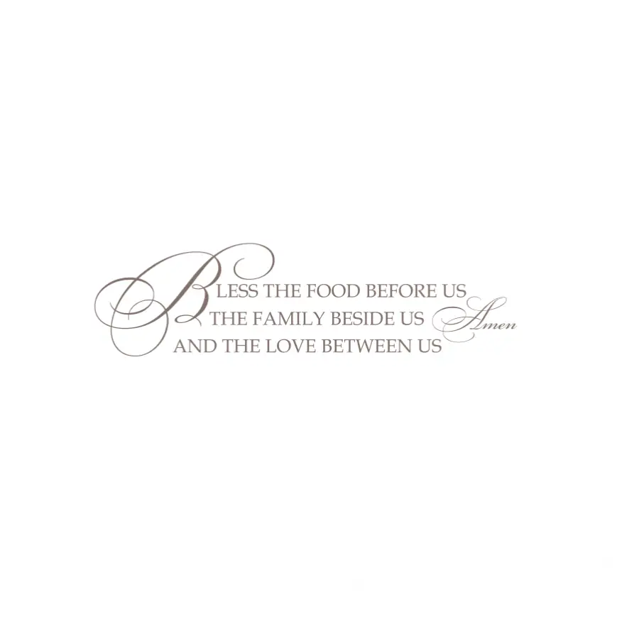Bless the food, the family and the love. Amen - A beautiful, easy to install wall decal design for Thanksgiving dining room decor by The Simple Stencil