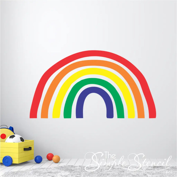 Bright primary colored rainbow wall or window decal allows you to create a colorful wall scape mural anywhere it's placed. A popular choice for decorating a child's rainbow themed room or for any LBGTQ themed room or event. 