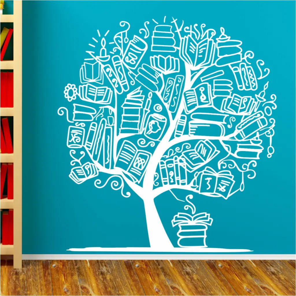 A wall tree decal that has books growing on tree instead of leaves. It's a fun decoration for a classroom reading nook, a school library display or anywhere reading is encouraged and enjoyed! 