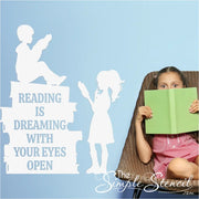 Children Reading Graphic With Reading is dreaming with your eyes open - Library Bulletin Board Decoration