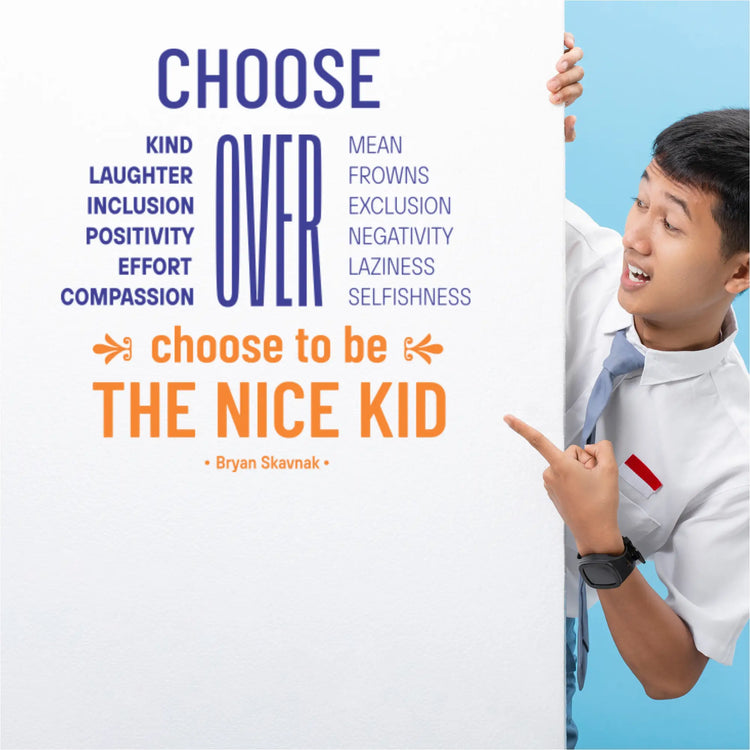 Kindness-themed wall decal promoting positive behavior in a school guidance counselor's office.