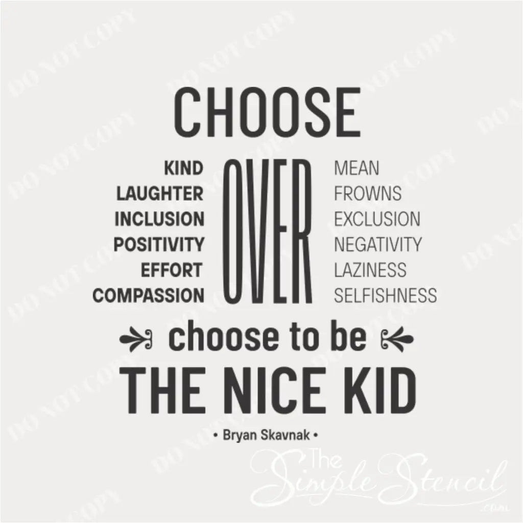 Close-up of the "Choose Kind over Mean" vinyl decal, showing clear text and encouraging message.