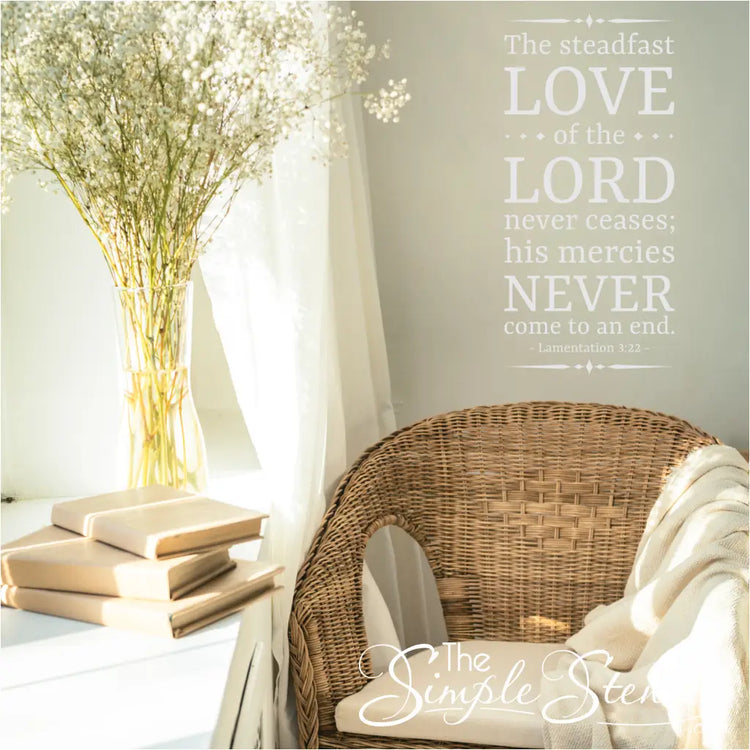 Decorative wall decal with the Bible verse Lamentations 3:22.