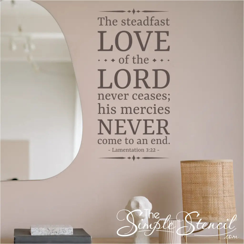 Vinyl wall decal with the scripture "His mercies never come to an end."