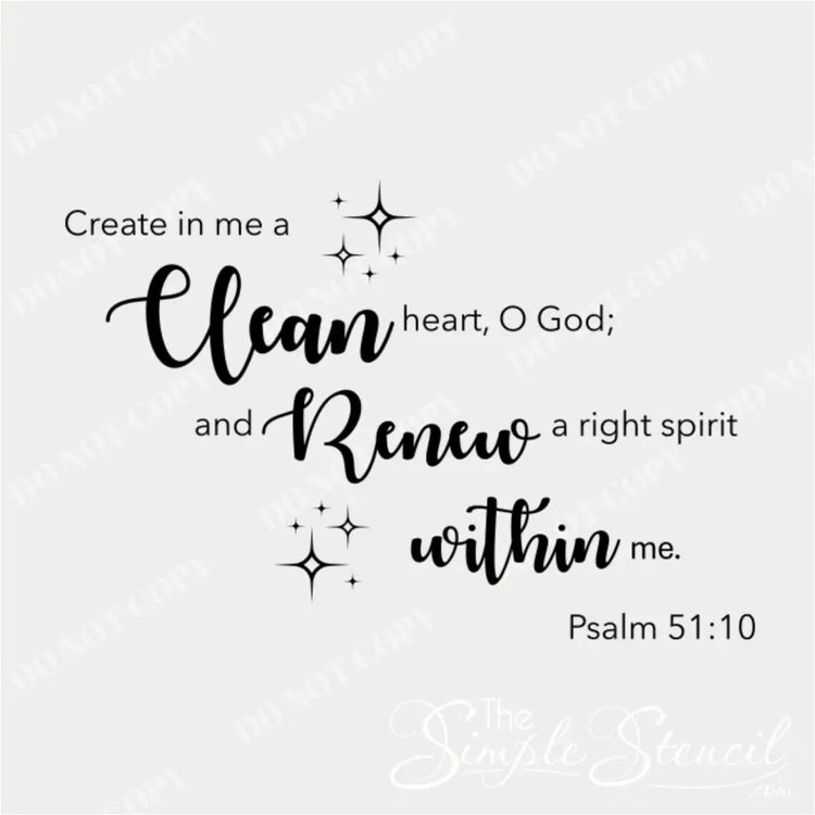 Close-up of the "Create in me a clean heart, O God" decal, showcasing the elegant script and Psalm 51:10 reference.