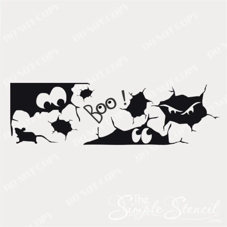 The complete vinyl decal set on a white background, showing a rat, three cracks with eyes, two plain cracks, and the word "Boo!".