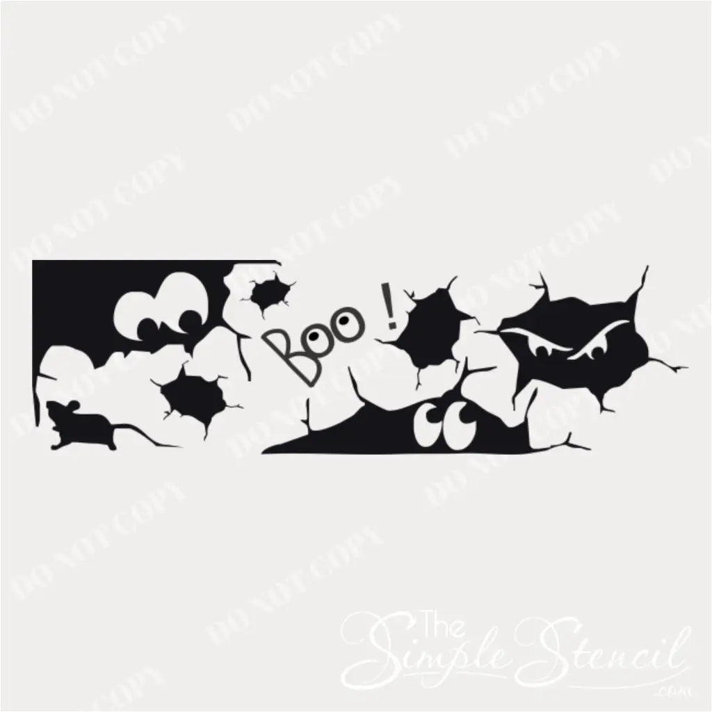 The complete vinyl decal set on a white background, showing a rat, three cracks with eyes, two plain cracks, and the word "Boo!".