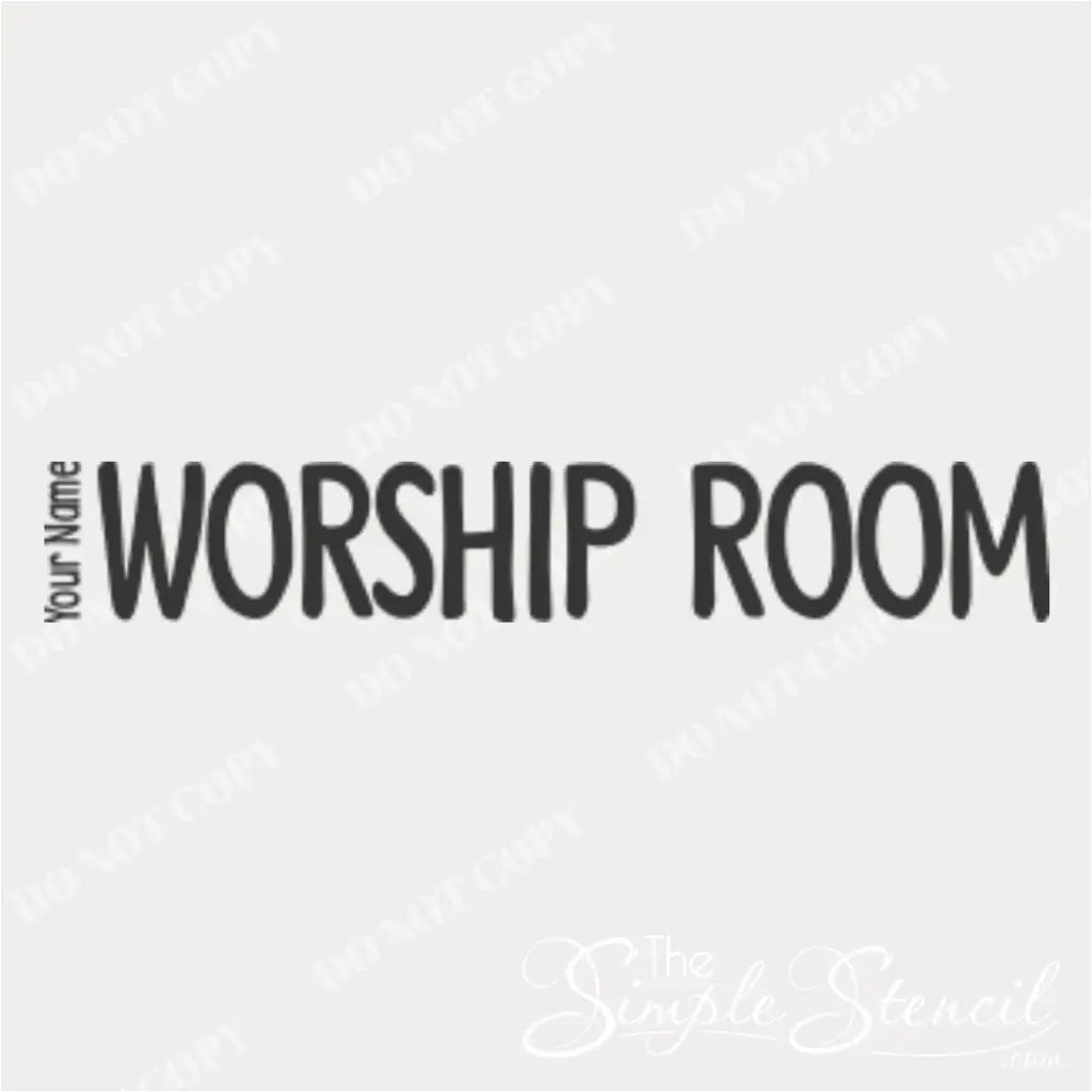 Black vinyl decal with the words "WORSHIP ROOM" in a clean, modern font. Perfect for designating worship spaces in a church. (The Simple Stencil)