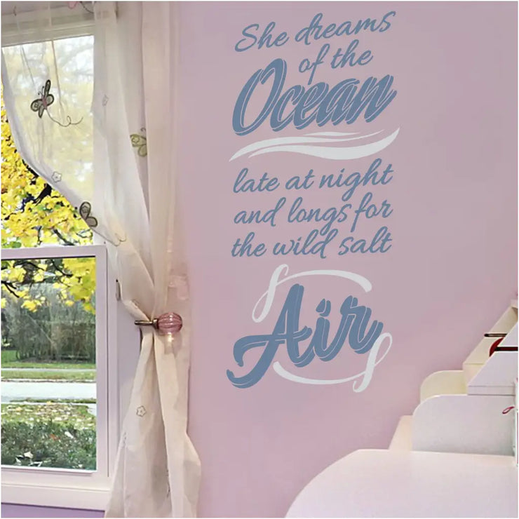 She Dreams Of The Ocean | Beach Quote Girls Room Wall Decal