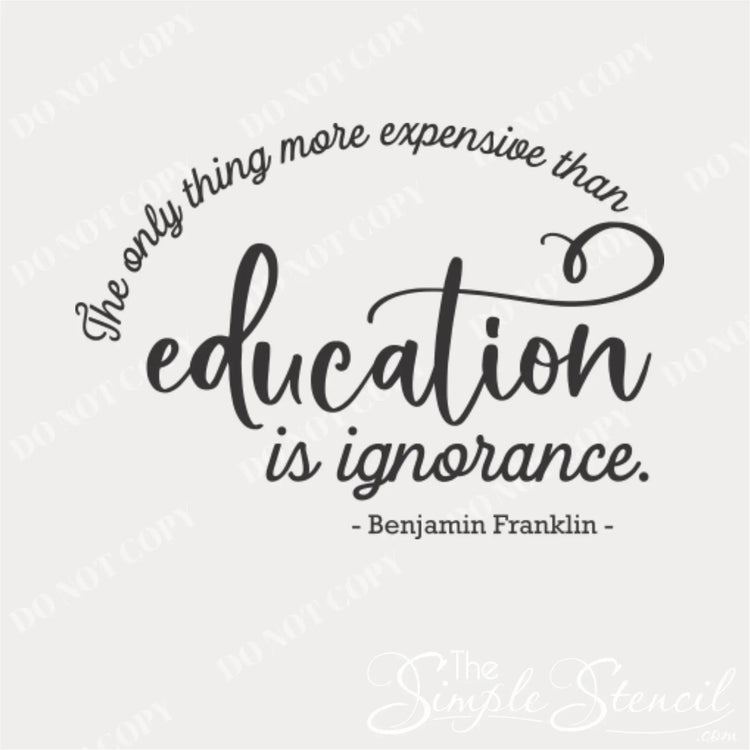Detailed view of the 'Cost of ignorance' wall decal, highlighting the clean lines and easy application