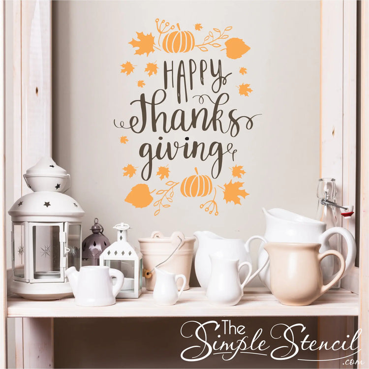 Embellished Happy Thanksgiving Wall & Window Decal over a small dining room display during the thanksgiving season adds a festive touch. 