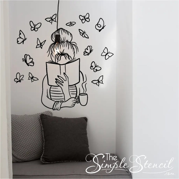 Enchanting Butterfly Reading Girl Wall Decal