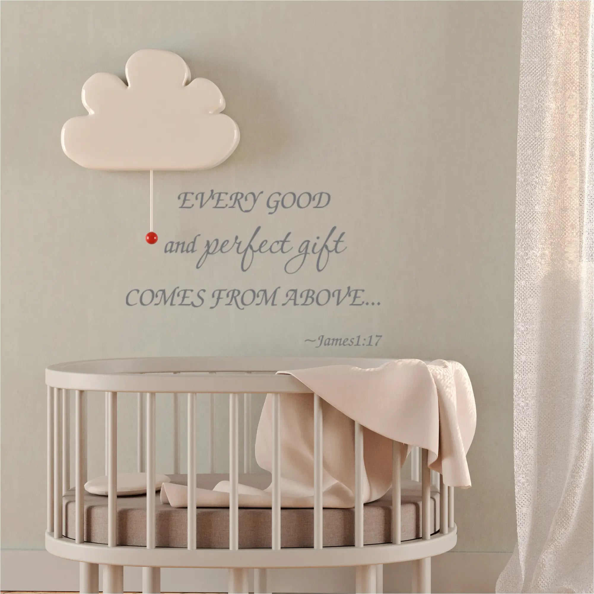 Every good and perfect gift comes from above. James 1:17 scripture made into a vinyl wall decal to display in baby nursery over a crib. The Simple Stencil is your solution for Large Wall Art Decor and Decals