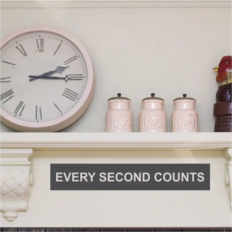 A black wall decal with the words "EVERY SECOND COUNTS" cut out, inspired by The Bear TV show.