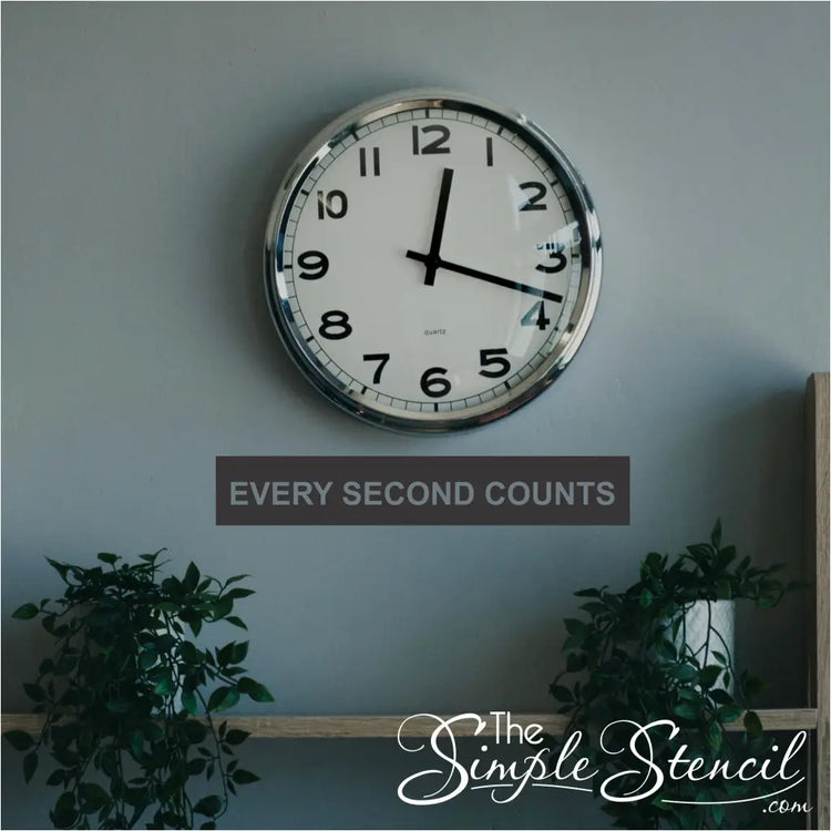 The Bear-inspired wall decal featuring the iconic phrase EVERY SECOND COUNTS near a clock, perfect for fans of the show.