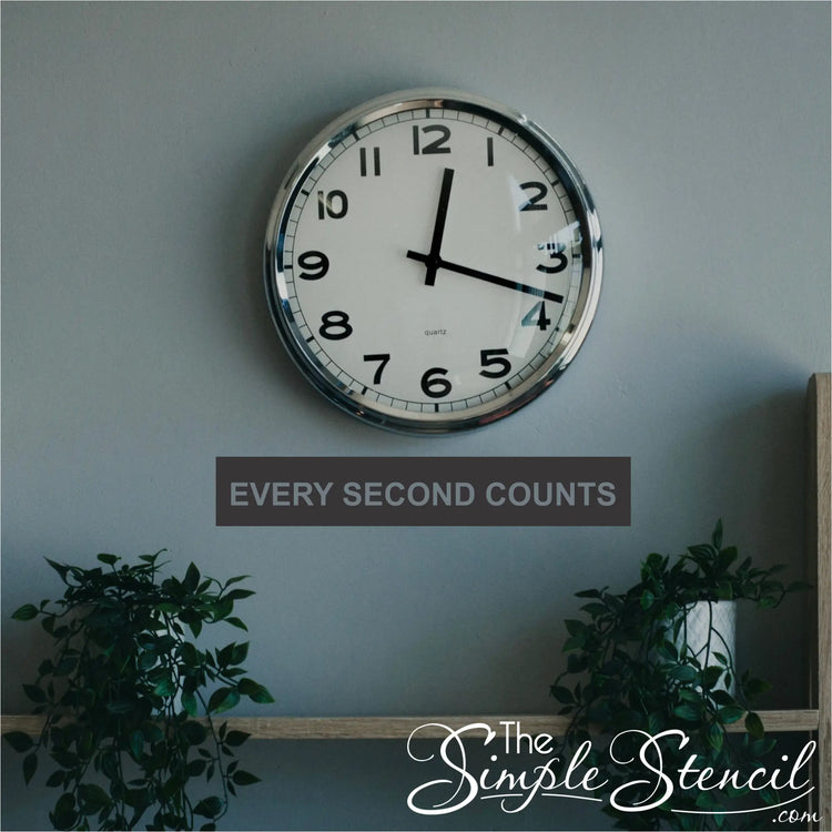 The Bear-inspired wall decal featuring the iconic phrase EVERY SECOND COUNTS near a clock, perfect for fans of the show.