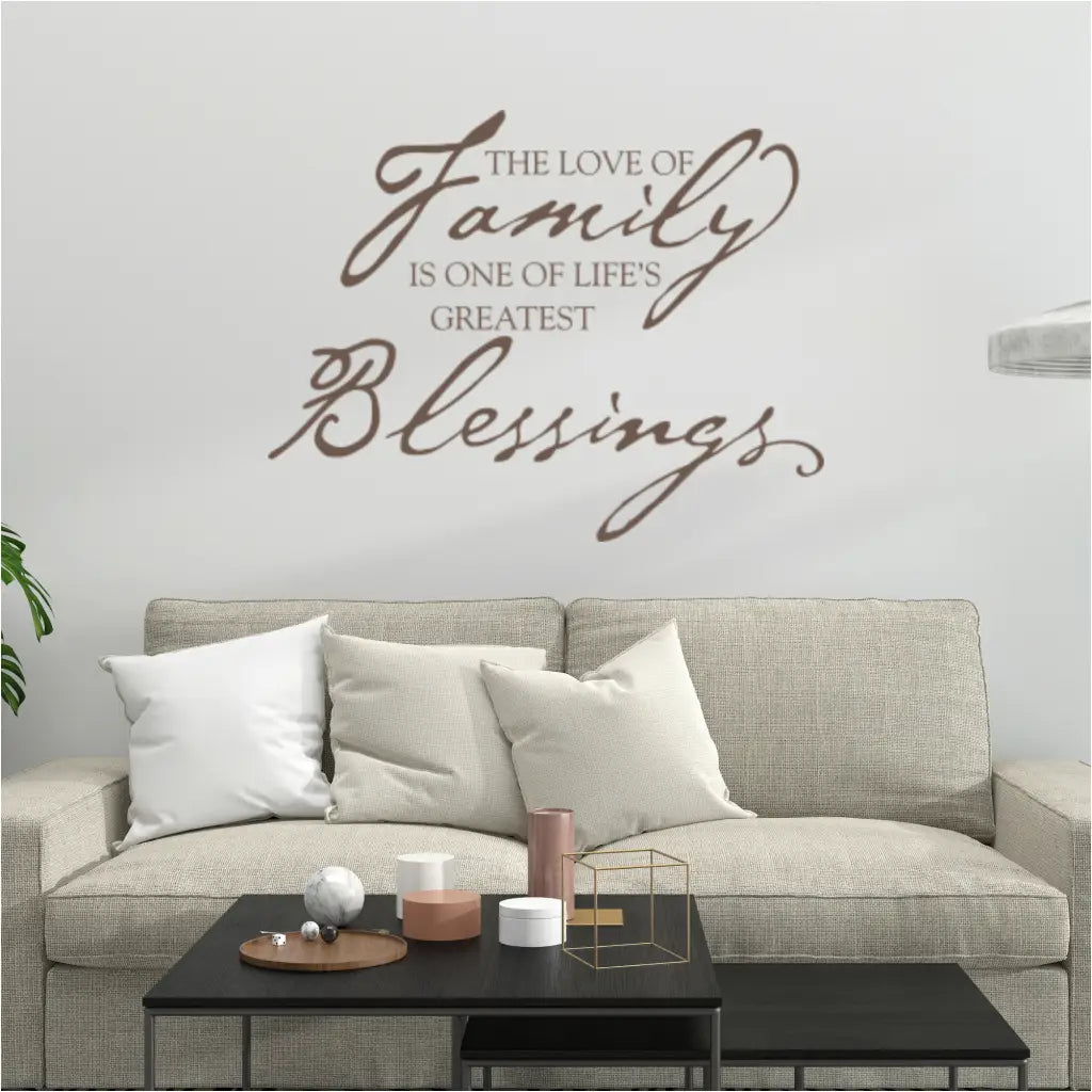 The love of family is one of life's greatest blessings. A beautifully scripted vinyl wall decal that looks great on a family room wall. The simple Stencil large wall art decals look painted on but are removable!         