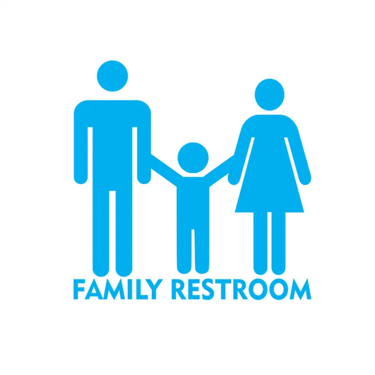 The easy-to-understand symbol and text provide clear guidance, ensuring everyone can find the restroom they need. Family Restroom Decal in over 65 colors and many sizes, small to large, by The Simple Stencil