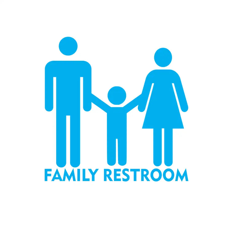 The easy-to-understand symbol and text provide clear guidance, ensuring everyone can find the restroom they need. Family Restroom Decal in over 65 colors and many sizes, small to large, by The Simple Stencil
