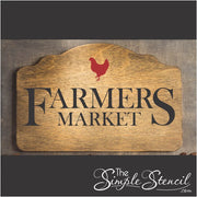 DIY Farmers Market wood sign created by placing this Simple Stencil decal onto a purchased wood plank sign. So cute!